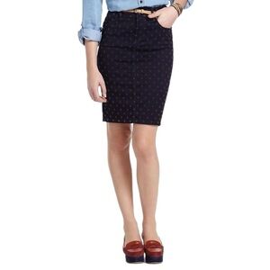ANTHROPOLOGIE Pilcro and the Letterpress Polka Dot Denim Pencil Skirt, Size 28